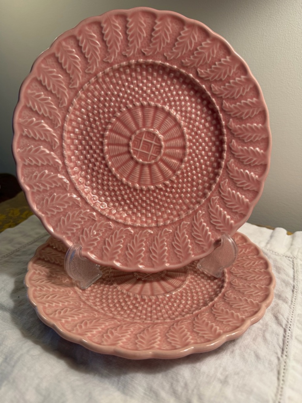 Bordallo Pinheiro Pink Basketweave Salad Plates Set 2
